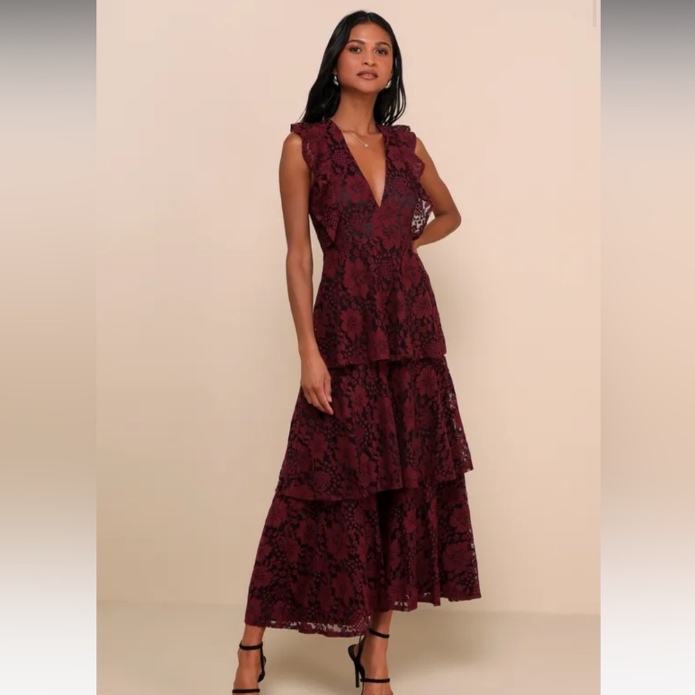 LULUS Lace Ruffled Tier Maxi Dress